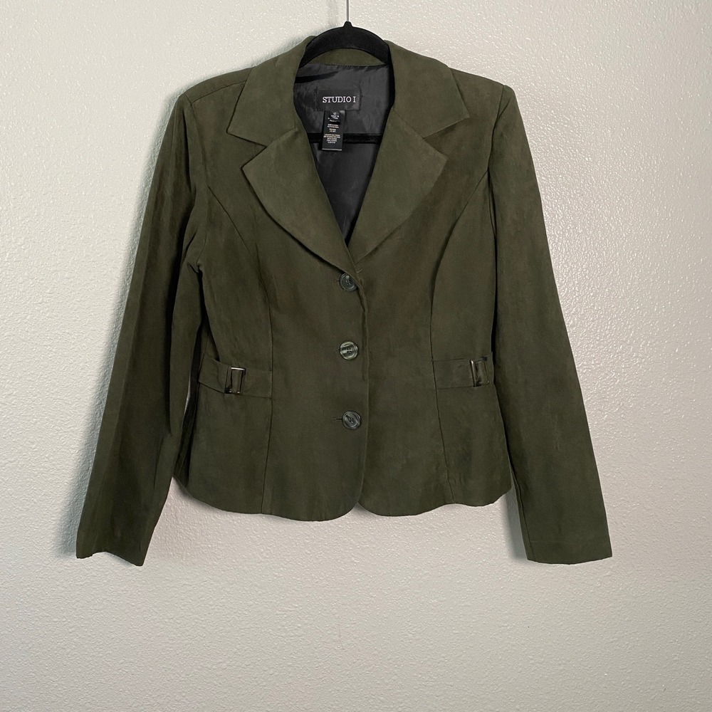 Green Vegan Suede Jacket Size 12 Hobbit Preppy Collar Retro Goblincore Academic